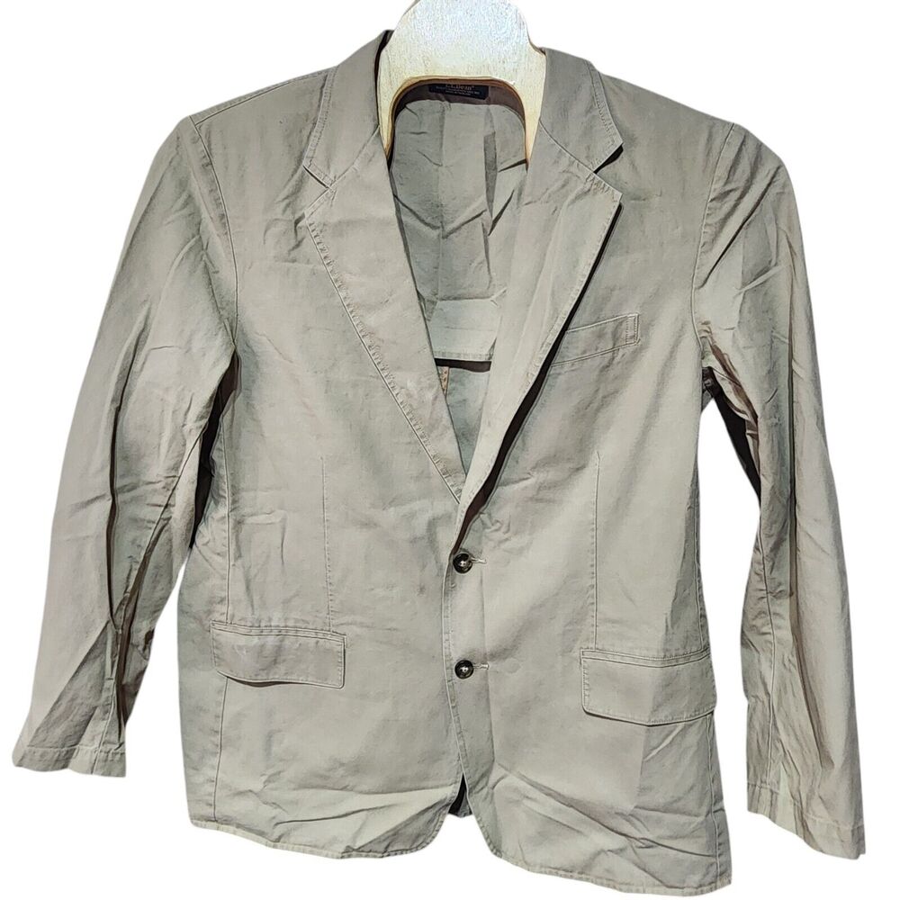 LL Bean Khaki Beige Sports Jacket Mens 42 Reg 100% Cotton Two Button 0KU59